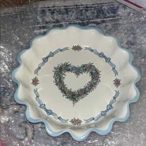 Pie plate 
Mary Hughes Ovenproof Ceramic Plate with Blue Logo